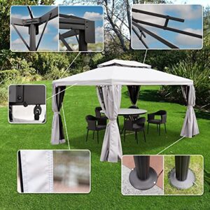 Fancihabor 10' X 13' Patio Gazebo, Outdoor Gazebo Canopy with Mosquito Netting and Curtains, Double-Roof Soft Top Gazebo Canopy for Patio, Deck, Backyard, Garden, Lawns (Grey)