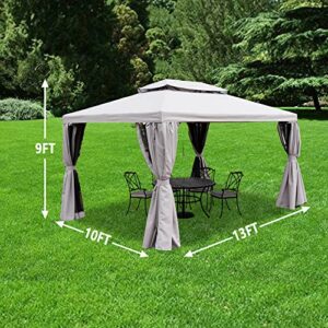 Fancihabor 10' X 13' Patio Gazebo, Outdoor Gazebo Canopy with Mosquito Netting and Curtains, Double-Roof Soft Top Gazebo Canopy for Patio, Deck, Backyard, Garden, Lawns (Grey)