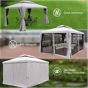 Fancihabor 10' X 13' Patio Gazebo, Outdoor Gazebo Canopy with Mosquito Netting and Curtains, Double-Roof Soft Top Gazebo Canopy for Patio, Deck, Backyard, Garden, Lawns (Grey)