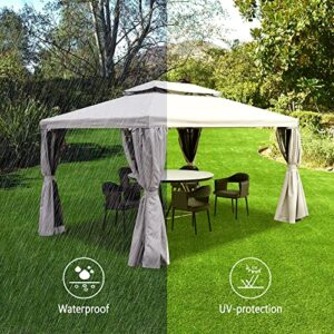 Fancihabor 10' X 13' Patio Gazebo, Outdoor Gazebo Canopy with Mosquito Netting and Curtains, Double-Roof Soft Top Gazebo Canopy for Patio, Deck, Backyard, Garden, Lawns (Grey)