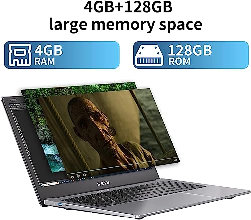 SGIN 15.6 Inch Laptop, 4GB DDR4 128GB SSD Windows 11 Laptops with Intel Celeron Quad Core J4105(up to 2.5 GHz), Intel UHD Graphics 600, Mini HDMI, WiFi, Webcam, USB3.0, Bluetooth 4.2