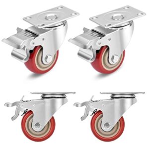 3 inch heavy duty swivel caster wheels with brake,set of 4 safety locking casters,load 1000lbs,premium polyurethane wheels for table, trailer, saw table, stage toolbox, bed, corn board