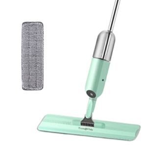 true & tidy spray-250a multi-surface spray mop with refillable water bottle, use any cleaning solution easy to fill and refill with machine washable mop pad (mint)