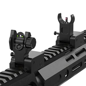 Fiber Optic Iron Sights Flip Up Front and Rear Sites with Green & Red Dot Picatinny Backup Sight Set