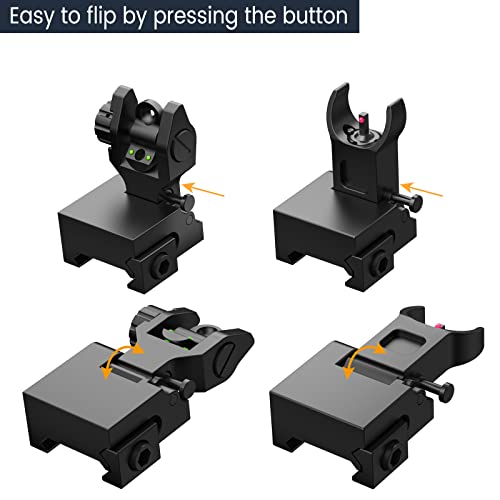 Fiber Optic Iron Sights Flip Up Front and Rear Sites with Green & Red Dot Picatinny Backup Sight Set