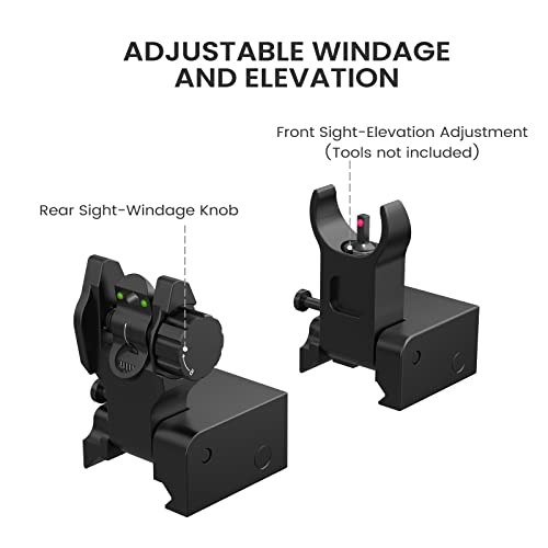 Fiber Optic Iron Sights Flip Up Front and Rear Sites with Green & Red Dot Picatinny Backup Sight Set