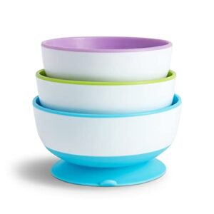 Munchkin Stay Put Divided Suction Plates, Blue/Green & Stay Put Suction Bowls & Raise™ Toddler Fork and Spoon Utensil Set