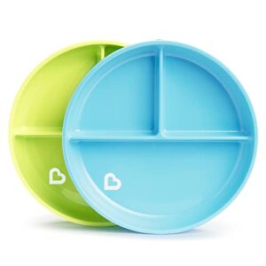 Munchkin Stay Put Divided Suction Plates, Blue/Green & Stay Put Suction Bowls & Raise™ Toddler Fork and Spoon Utensil Set