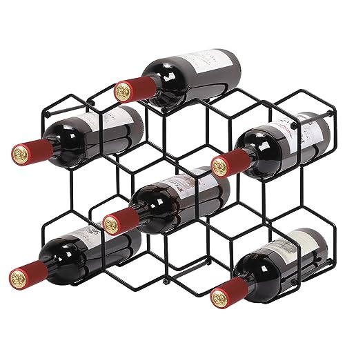 Countertop Wine Rack, 14 Bottle Wine Holder for Wine Storage, Freestanding Metal Wine Rack Honeycomb, No Assembly Required, 3 Tier Tabletop Wine Holder for Cabinet, Pantry, Home, Kitchen Bar(Black)