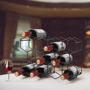 Countertop Wine Rack, 14 Bottle Wine Holder for Wine Storage, Freestanding Metal Wine Rack Honeycomb, No Assembly Required, 3 Tier Tabletop Wine Holder for Cabinet, Pantry, Home, Kitchen Bar(Black)