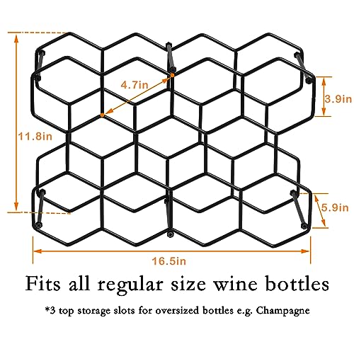 Countertop Wine Rack, 14 Bottle Wine Holder for Wine Storage, Freestanding Metal Wine Rack Honeycomb, No Assembly Required, 3 Tier Tabletop Wine Holder for Cabinet, Pantry, Home, Kitchen Bar(Black)