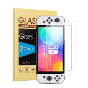 the gamers bell - (2-pack) premium screen protector 9h templed glass cristal compatible with console n switch - total protection hd maximum quality glass transparent clear anti-scratch (switch oled)
