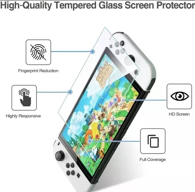 The Gamers Bell - (2-pack) Premium Screen Protector 9H Templed Glass Cristal Compatible with Console N Switch - Total Protection HD Maximum Quality Glass Transparent Clear Anti-Scratch (Switch OLED)