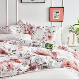 DESIHOM 3 Pieces Floral Duvet Cover Queen Size Light Pink Flower Duvet Covers Set Coquette Spring Duvet Cover with Zipper Comforter Cover Queen Size Pink Bedding Set