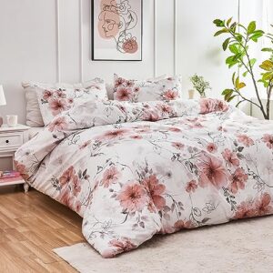 DESIHOM 3 Pieces Floral Duvet Cover Queen Size Light Pink Flower Duvet Covers Set Coquette Spring Duvet Cover with Zipper Comforter Cover Queen Size Pink Bedding Set