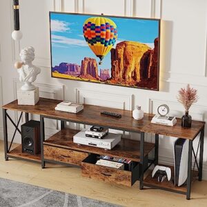 gyiiyuo tv stand with drawer for 55 60 65 inches tv - entertainment center and industrial tv console table with open storage shelves for living room, bedroom- 55" rustic brown