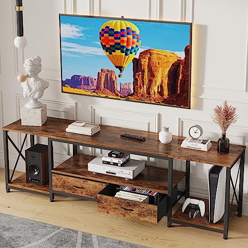 GYIIYUO TV Stand with Drawer for 55 60 65 Inches TV - Entertainment Center and Industrial TV Console Table with Open Storage Shelves for Living Room, Bedroom- 55" Rustic Brown