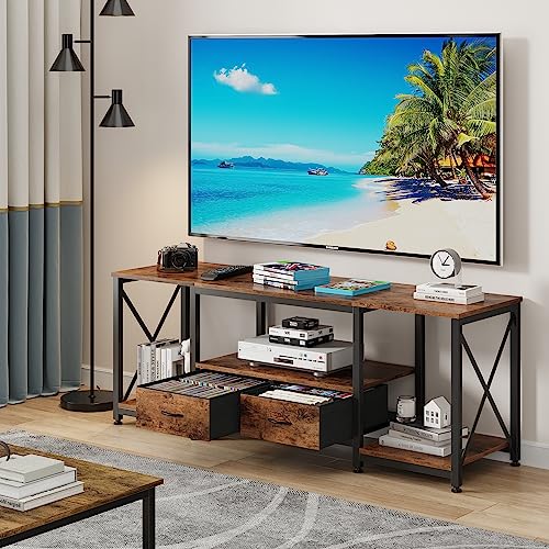 GYIIYUO TV Stand with Drawer for 55 60 65 Inches TV - Entertainment Center and Industrial TV Console Table with Open Storage Shelves for Living Room, Bedroom- 55" Rustic Brown