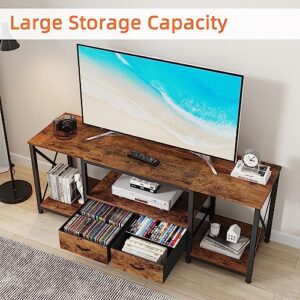 GYIIYUO TV Stand with Drawer for 55 60 65 Inches TV - Entertainment Center and Industrial TV Console Table with Open Storage Shelves for Living Room, Bedroom- 55" Rustic Brown