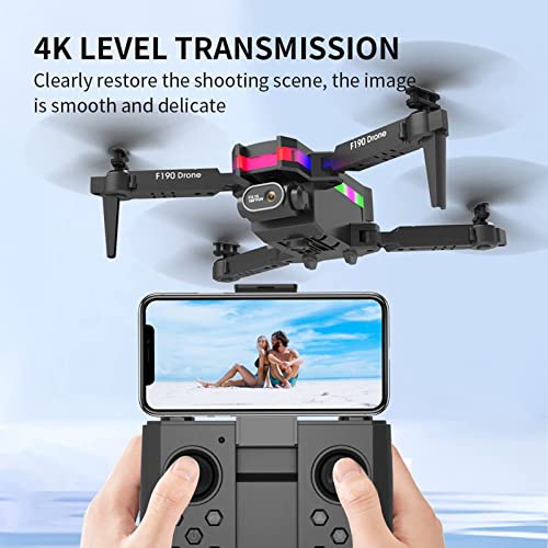 Daul 4K HD FPV Camera Remote Control Foldable Mini Drone - One Key Start Speed Adjustment Intelligent Obstacle Avoidance/Wide Angle FPV Live Video - Headless Mode, Toys for Adults Boys Girls (Black)