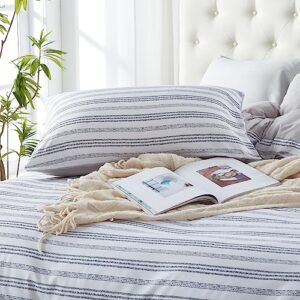 La Sheer 3pcs Striped Farmhouse Duvet Cover Sets King Size - Reversible White Duvet Cover with Grey Rugged Stripes Pattern Printed Comforter Cover,with Zipper Closure & Corner Ties