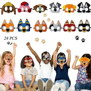 24 Packs Puppy Dogs Felt Masks Party Favors for Kids, Blue Puppy Game Video Party Supplies, Blue Puppy Themed Birthday Party Decorations Gift for Boys Girls