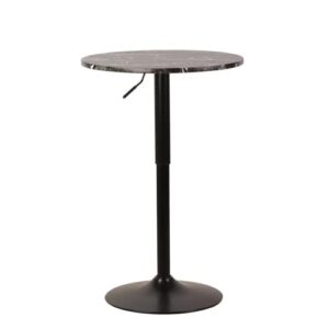 monibloom round high top table height-adjustable bar table with black marble texture top and black base, modern style, suitable for home kitchen balcony