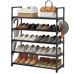 unitstage 5 tiers black shoe rack shoe organizer shoe storage for closet 20-25 pairs metal stackable shoe rack shelf for entryway for garage durable metal pipes with side hooks plastic connectors