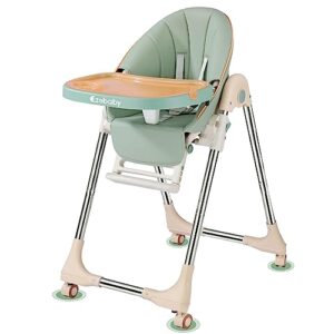ezebaby baby high chair, portable high chair with adjustable heigh and recline, foldable high chair for babies and toddler with 4 wheels, high chair for toddlers with removable tray-(green)