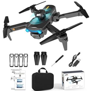 f187 foldable drone with dual 1080p hd camera, mini remote control quadcopter with led lights, wifi fpv real-time transmission, auto return, follow me, headless mode, 3d flips, with batteries (black)