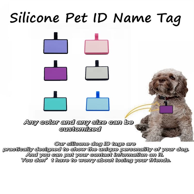 Original Silent Square Shape Silicone Pet Tag,Modifiable ID Dog Tags,with Double Blank Sides to Engrave,6 Popular Colors in One Set