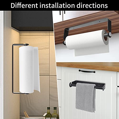 PEDORUBY - Under Cabinet Paper Towel Holder for Kitchen, Wall Mount Paper Roll Holder with Self-Adhesive or Screw Mounting Option, Paper Towel Holder Wall Mount, Pantry or Cabinet Organizer. (Black)