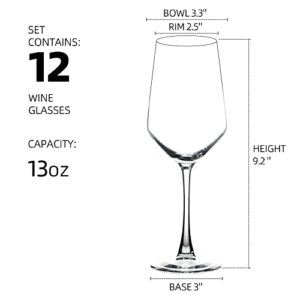 YANGNAY Wine Glasses (Set of 12, 13 Oz), Clear Wine Glasses for Red or White Wine, Smooth Rim, Dishwasher Safe