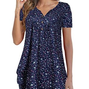 peasant tops for women tunic tops for women loose fit short sleeve flowy shirts Navy blue ditsy floral M