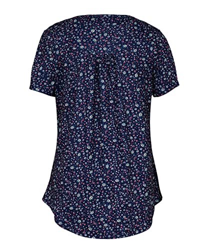 peasant tops for women tunic tops for women loose fit short sleeve flowy shirts Navy blue ditsy floral M