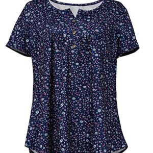 peasant tops for women tunic tops for women loose fit short sleeve flowy shirts Navy blue ditsy floral M