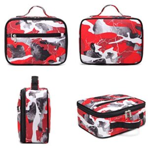 BLUEFAIRY Kids Backpack with Lunch Box for Boys Girls Elementary Middle School Backpack for Teens Child Youth Camo BookBags Sturdy Travel Gifts Mochila Para Niños 17 Inch (Red)