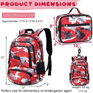 BLUEFAIRY Kids Backpack with Lunch Box for Boys Girls Elementary Middle School Backpack for Teens Child Youth Camo BookBags Sturdy Travel Gifts Mochila Para Niños 17 Inch (Red)