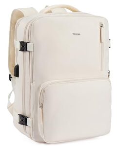 telena travel backpack for women large carry on backpack airline approved personal item backpack with usb charging port waterproof casual bag, beige