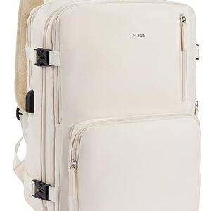 Telena Travel Backpack for Women Large Carry On Backpack Airline Approved Personal Item Backpack with USB Charging Port Waterproof Casual Bag, Beige