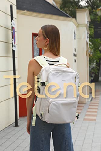 Telena Travel Backpack for Women Large Carry On Backpack Airline Approved Personal Item Backpack with USB Charging Port Waterproof Casual Bag, Beige