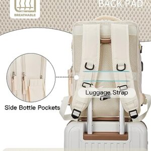 Telena Travel Backpack for Women Large Carry On Backpack Airline Approved Personal Item Backpack with USB Charging Port Waterproof Casual Bag, Beige