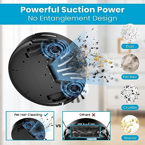 ROPVACNIC Robot Vacuum Cleaner with 3000Pa Cyclone Suction, APP/Voice/Remote Control, Automatic Self-Charging Robotic Vacuum, Scheduled Cleaning, Ideal for Pet Hair, Hard Floor, Low Carpet