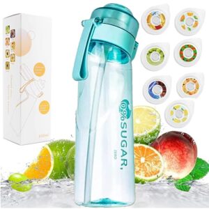 sports air water bottle bpa free starter up set drinking bottles,650ml fruit fragrance water bottle,with 7 flavour pods%0 sugar water cup,for gym and outdoor gift (blue)