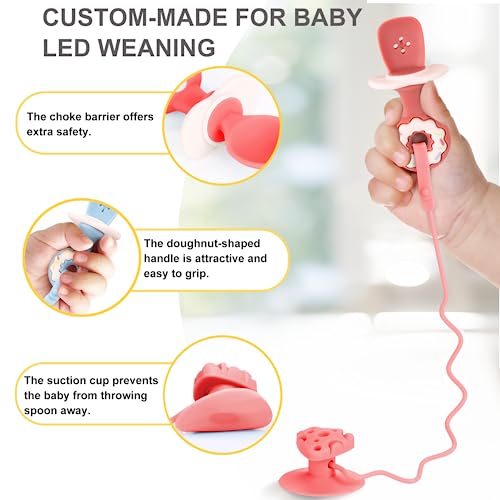 3 Pack Baby Fork and Spoon Set Suction Baby Self Feeding Utensils 6-12 Months Anti-Dropping Training Spoons For Baby Led Weaning, Silicone Toddler Utensils Feeding Supplies First + Second Stage, Red