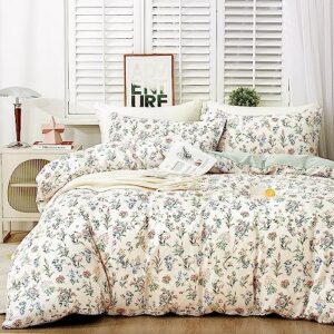 mcvernon's floral duvet cover queen size 3 pieces, flower queen duvet cover with 2 pillow shams, soft bedding set for all season, breathable, zipper closure, queen(90''x90'')