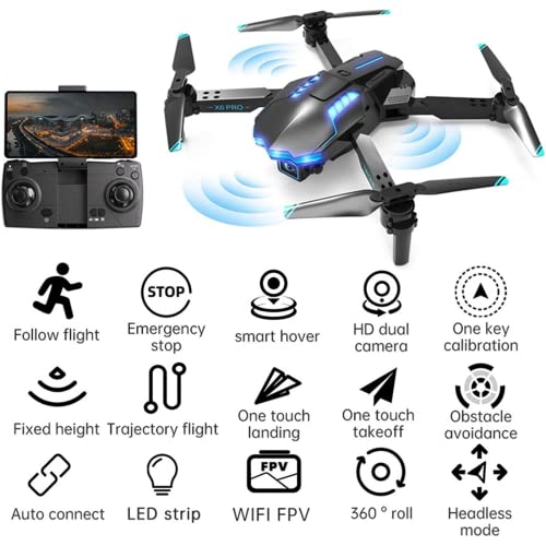 X6pro Drones with Camera for Adults 4K, Ultra HD Dual Shot 1080P Drone Quadcopter for Kids and Beginners, FPV Remote Control Toy One Button Start Speed Adjustment Smart Obstacle Avoidance (Black)