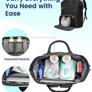 LOVEVOOK Breast Pump Backpack with Cooler Bag, Quilted Breast Pump Bags Fits Spectra S1, S2 Medela, Travel Double Layer Pumping Bag for Working Moms with 15.6" Laptop Pocket, Black