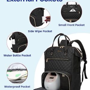 LOVEVOOK Breast Pump Backpack with Cooler Bag, Quilted Breast Pump Bags Fits Spectra S1, S2 Medela, Travel Double Layer Pumping Bag for Working Moms with 15.6" Laptop Pocket, Black