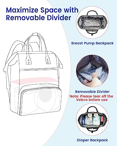 LOVEVOOK Breast Pump Backpack with Cooler Bag, Quilted Breast Pump Bags Fits Spectra S1, S2 Medela, Travel Double Layer Pumping Bag for Working Moms with 15.6" Laptop Pocket, Black